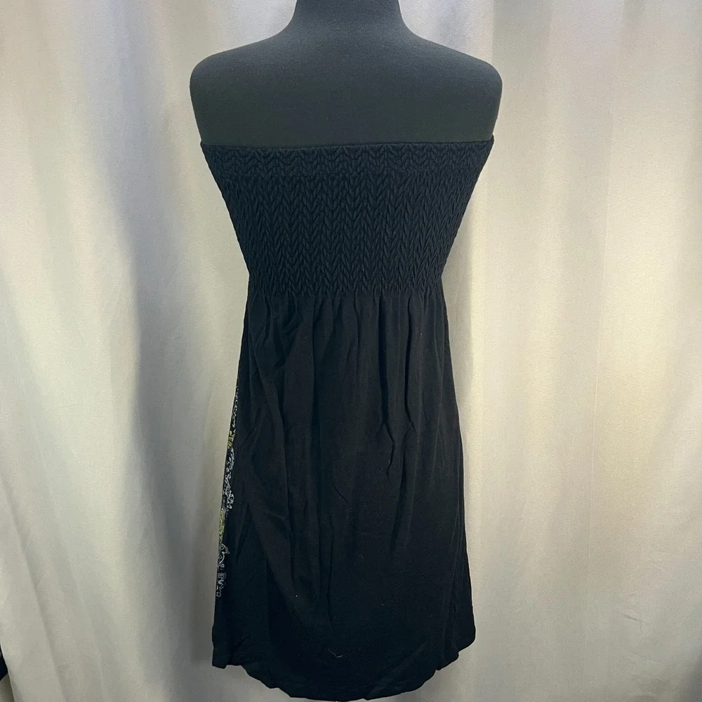 JJ Authentic Strapless Tube Dress Womens Medium Black Floral Boho Smocked Waist‎